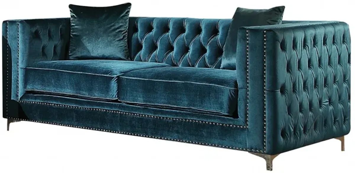 Velvet Loveseat - Teal / Gray