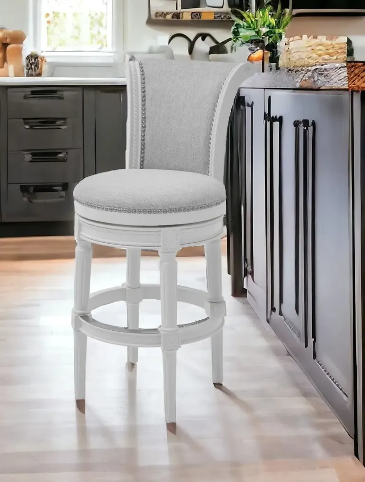 Solid Wood Bar Chair - Light Gray / White