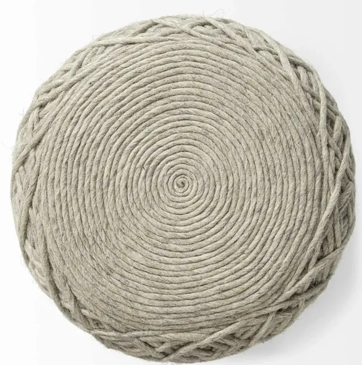 Wool Cylindrical Pouf With Diamond Pattern - Oatmeal