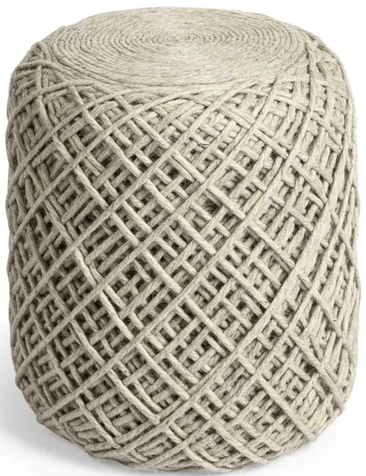 Wool Cylindrical Pouf With Diamond Pattern - Oatmeal