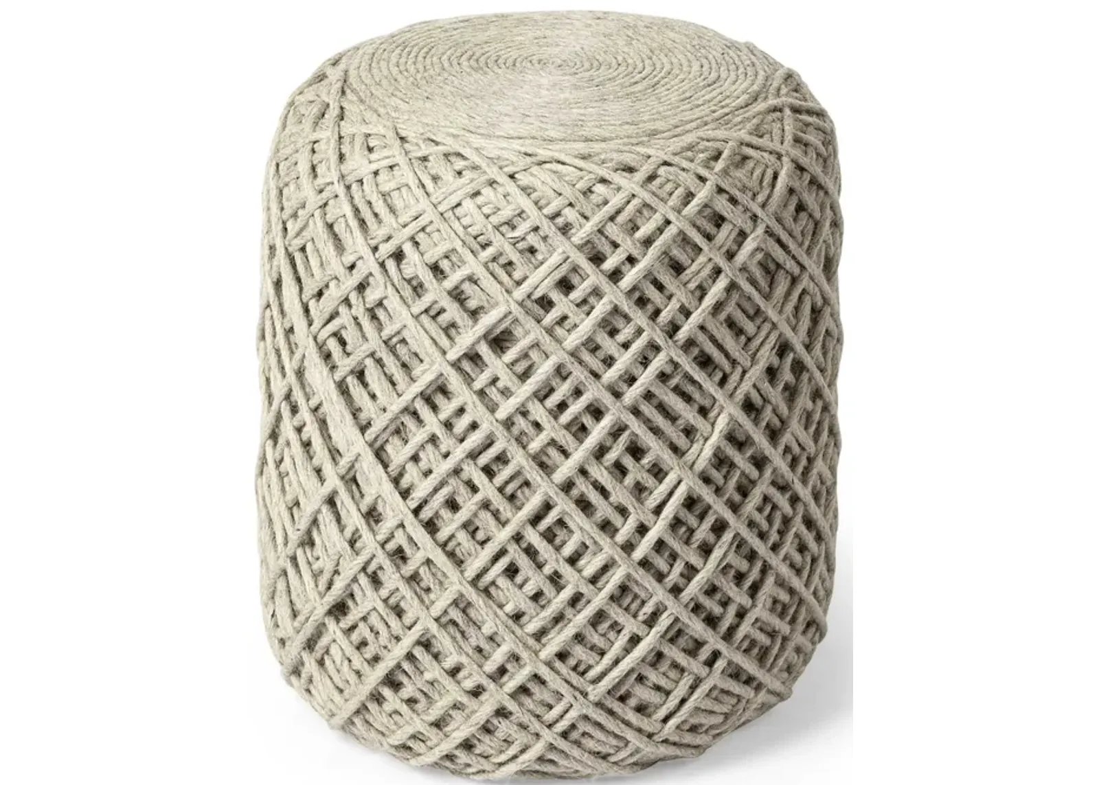 Wool Cylindrical Pouf With Diamond Pattern - Oatmeal