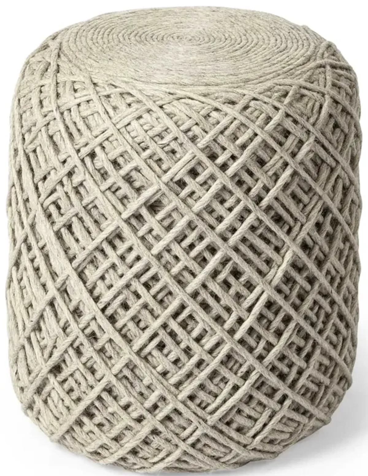 Wool Cylindrical Pouf With Diamond Pattern - Oatmeal