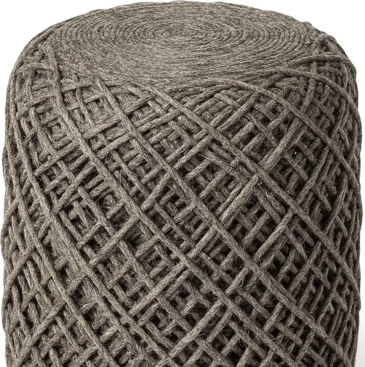 Wool Cylindrical Pouf With Diamond Pattern - Brown