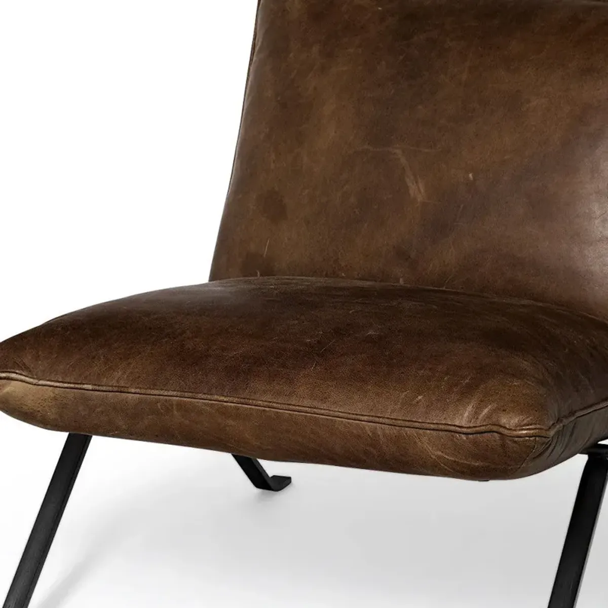 Top Grain Leather Distressed Slipper Chair - Brown / Black