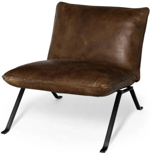 Top Grain Leather Distressed Slipper Chair - Brown / Black