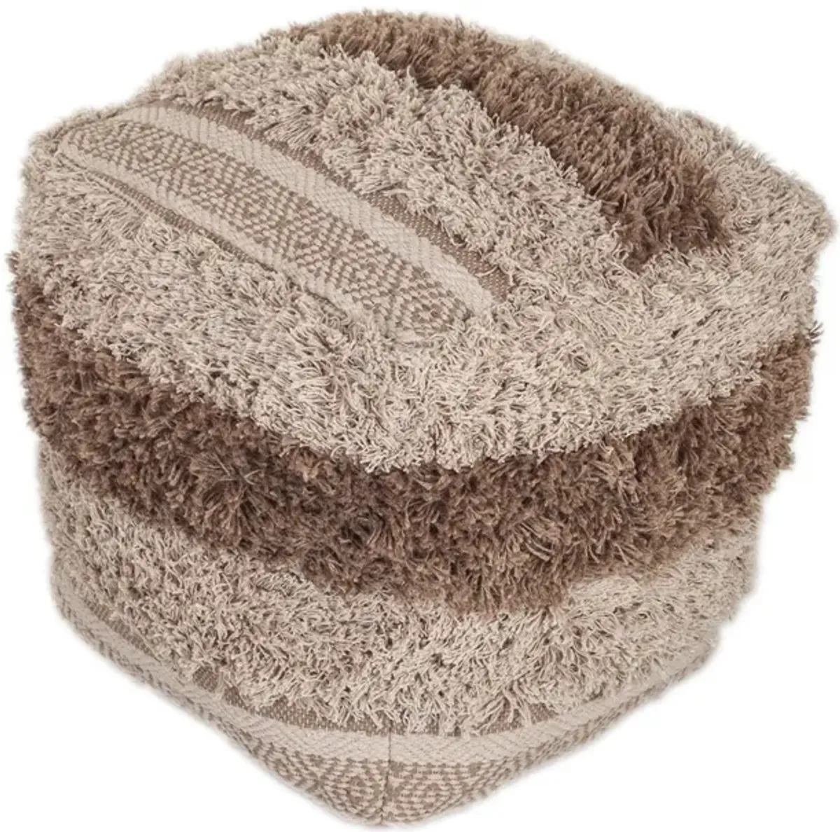 Boho Shaggy Textured Pouf - Khaki