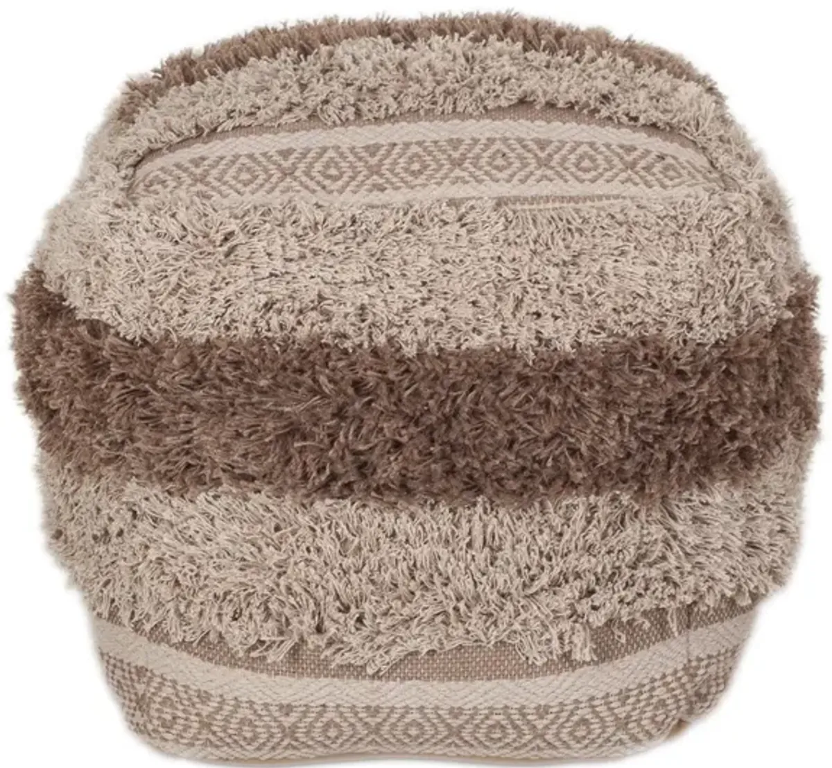 Boho Shaggy Textured Pouf - Khaki