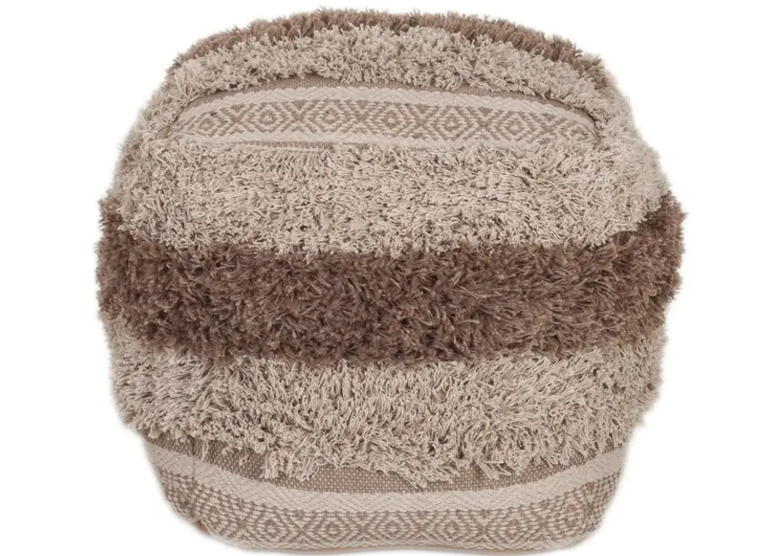 Boho Shaggy Textured Pouf - Khaki