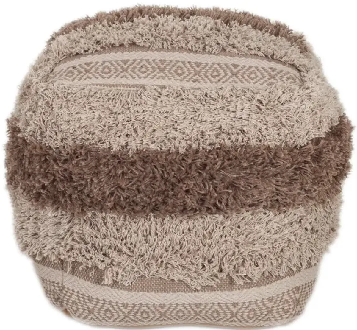 Boho Shaggy Textured Pouf - Khaki