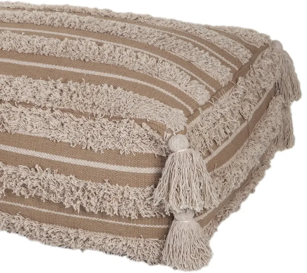 Fringe Striped Pouf - Camel