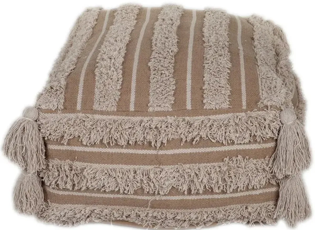 Fringe Striped Pouf - Camel