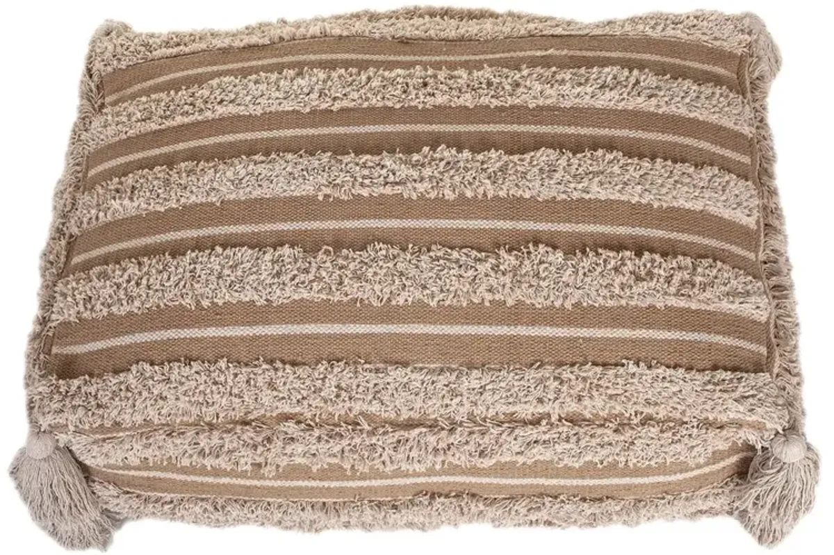 Fringe Striped Pouf - Camel