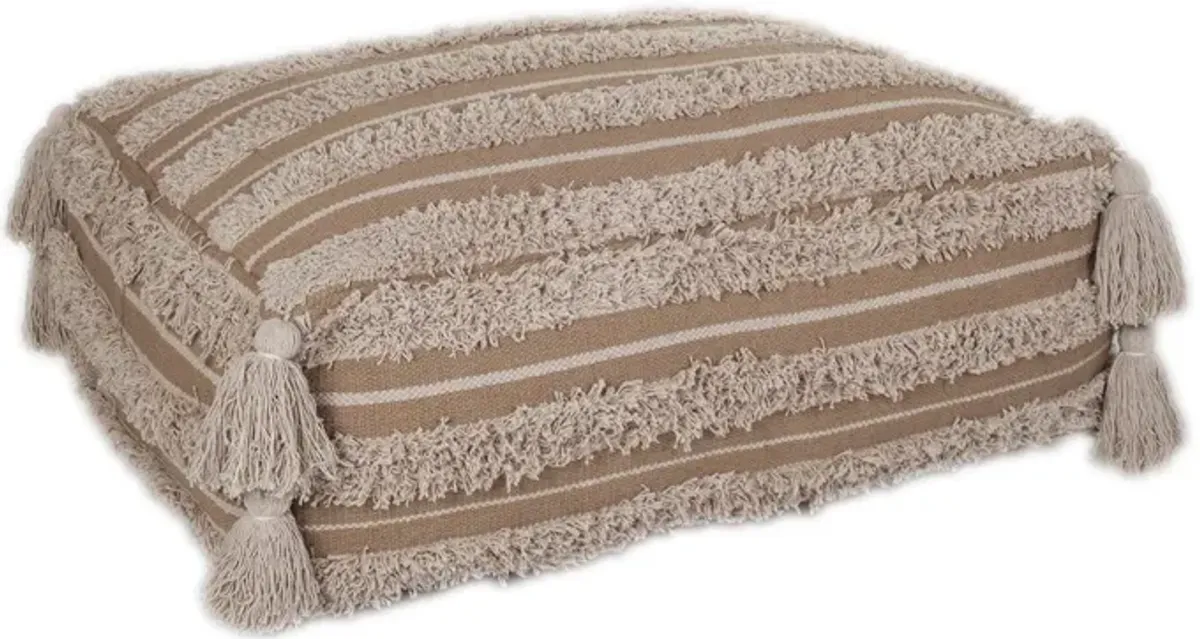 Fringe Striped Pouf - Camel