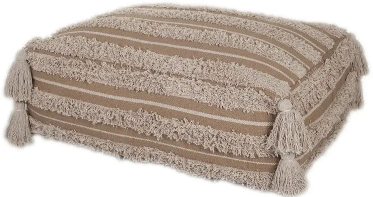 Fringe Striped Pouf - Camel