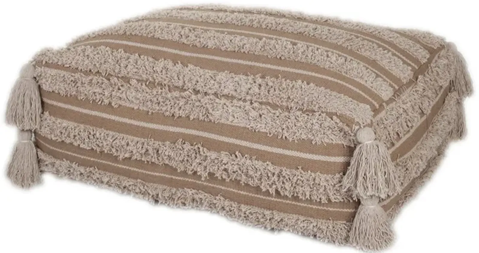 Fringe Striped Pouf - Camel