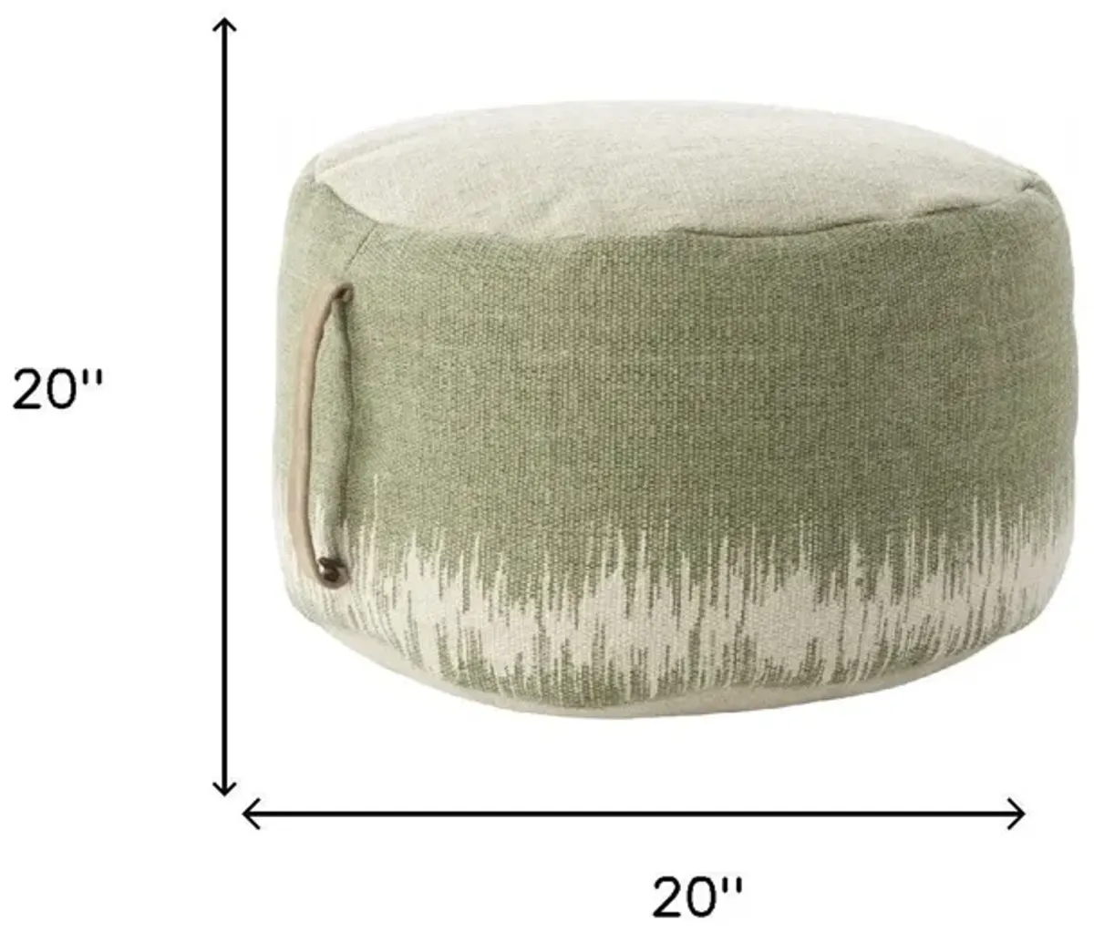 Cotton Round Abstract Pouf Ottoman - Green / White