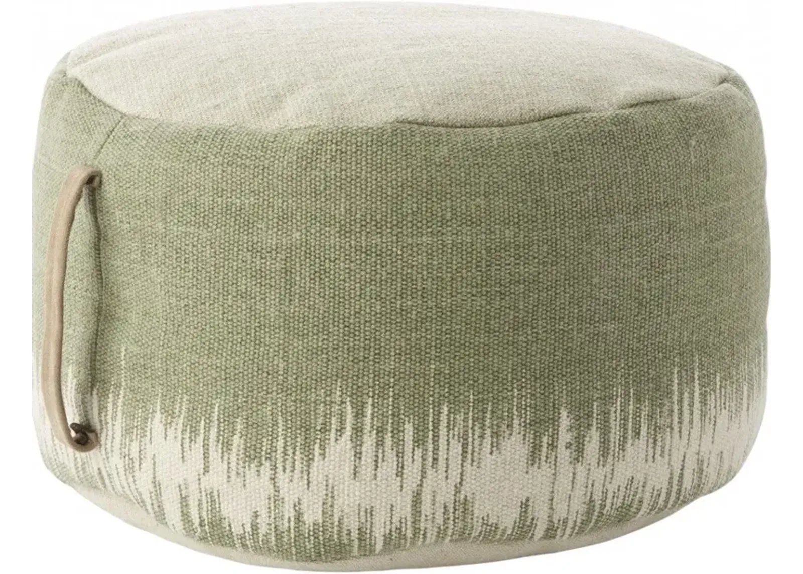 Cotton Round Abstract Pouf Ottoman - Green / White