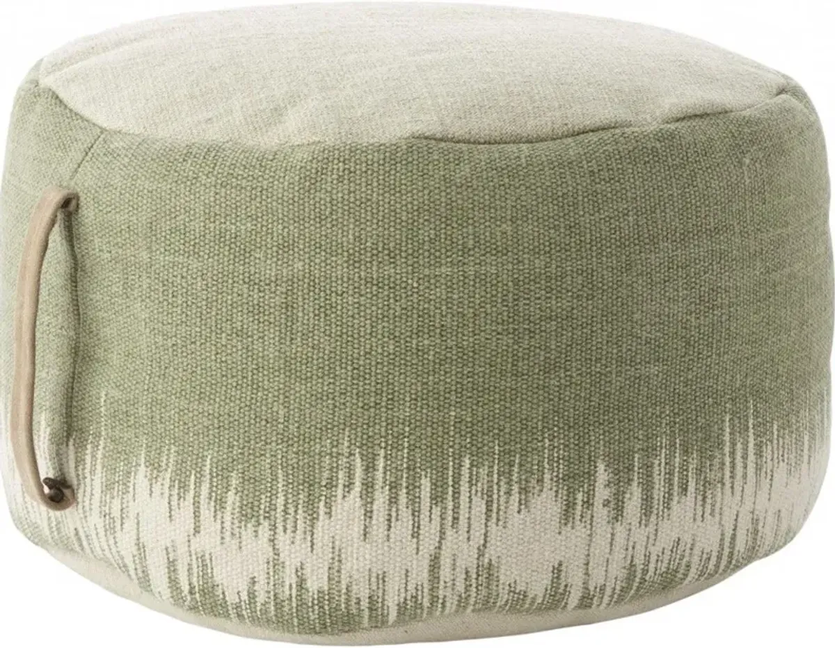 Cotton Round Abstract Pouf Ottoman - Green / White