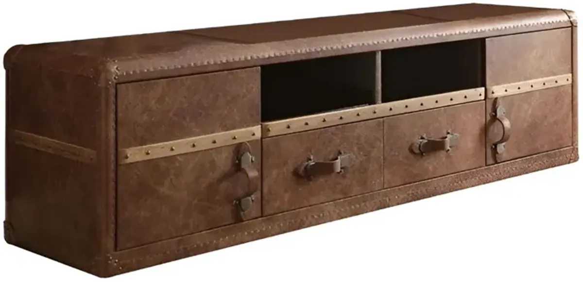 Leather Cabinet Enclosed Storage TV Stand - Brown