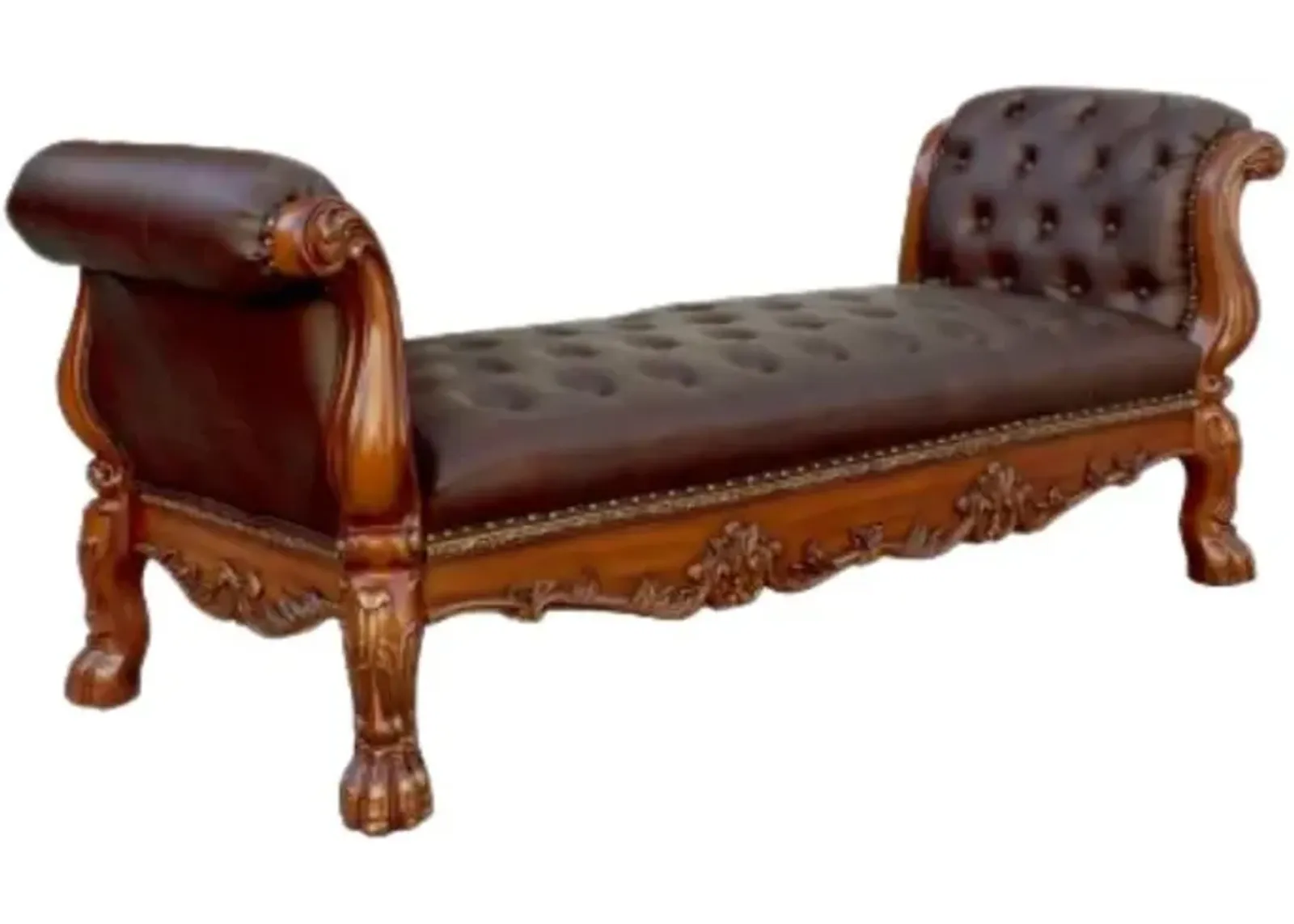 Upholstered Faux Leather Bench - Brown / Dark Brown