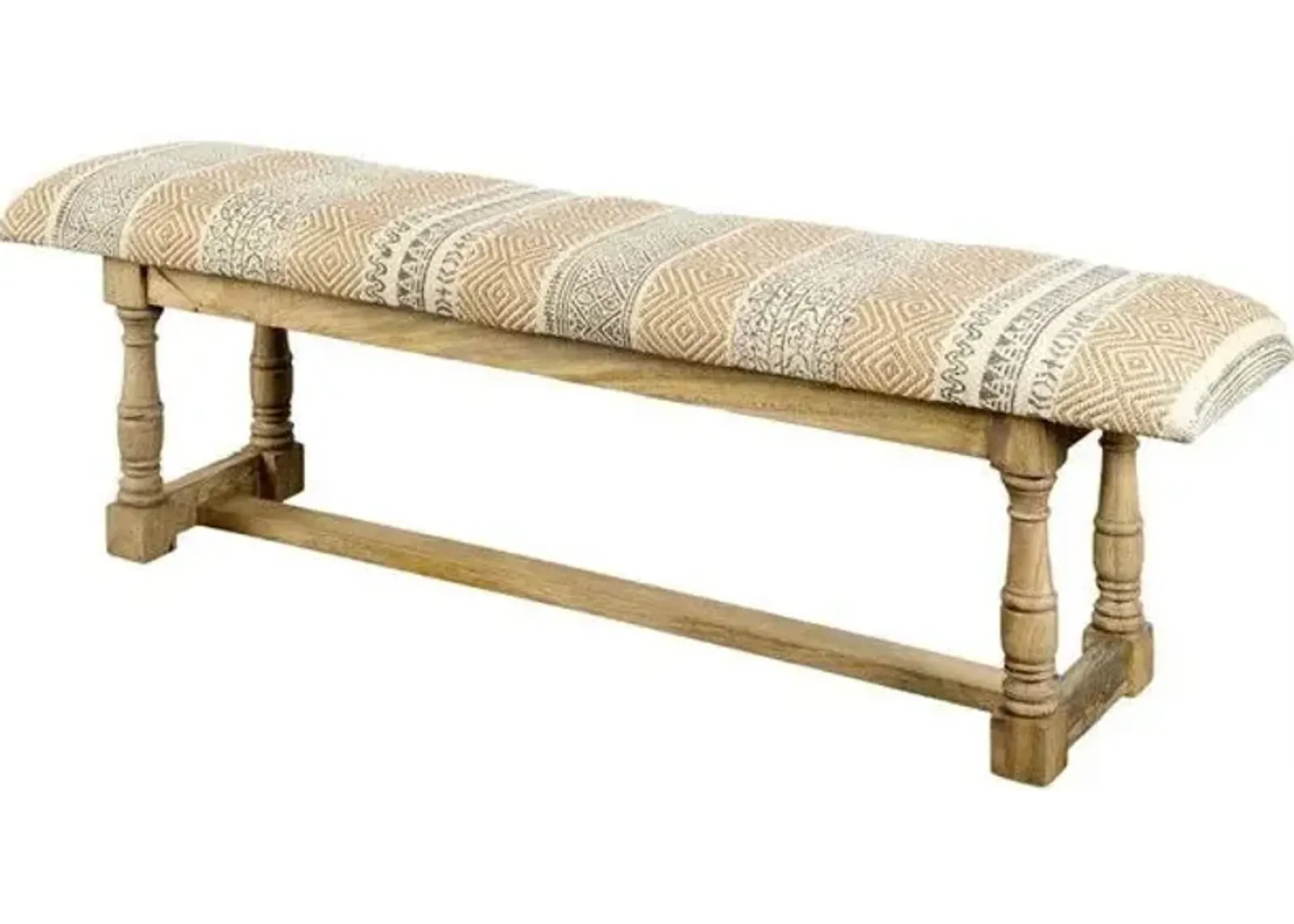 Upholstered Cotton Blend Trellis Bench - Orange / Ivory / Brown