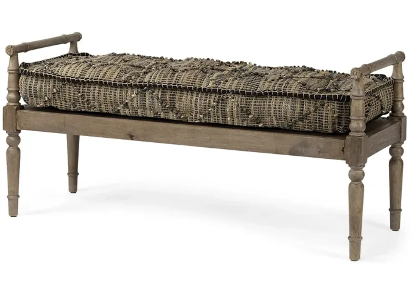 Cotton Upholstered Blend Bench - Brown / Beige