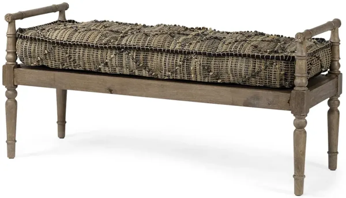 Cotton Upholstered Blend Bench - Brown / Beige