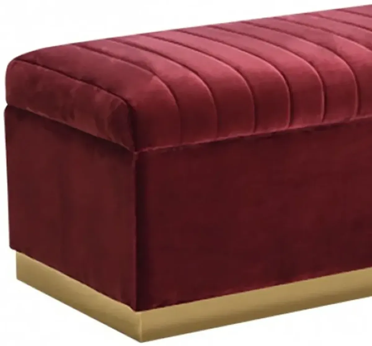 Rectangular Modern Velvet Storage Bench With Gold Metal - Red