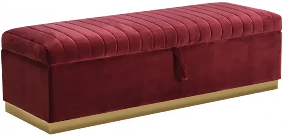 Rectangular Modern Velvet Storage Bench With Gold Metal - Red