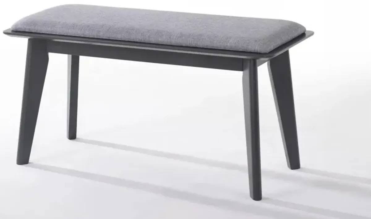 Modern Fabric Upholstered Dining Bench With Charcoal Gray Painted Wood Legs - Gray