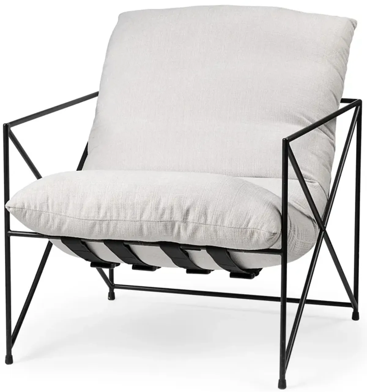 Upholstered Padded Seat Accent Chair With Black Metal Frame - Cream