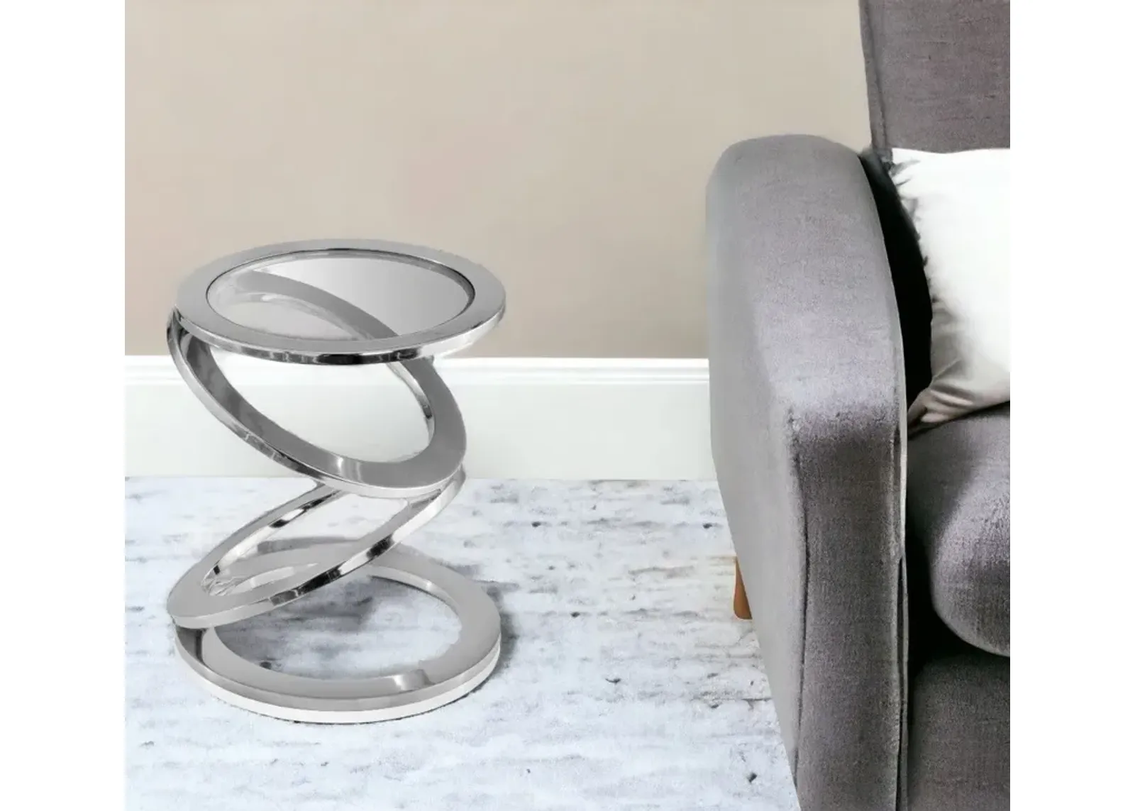 Glass Round End Table - Silver