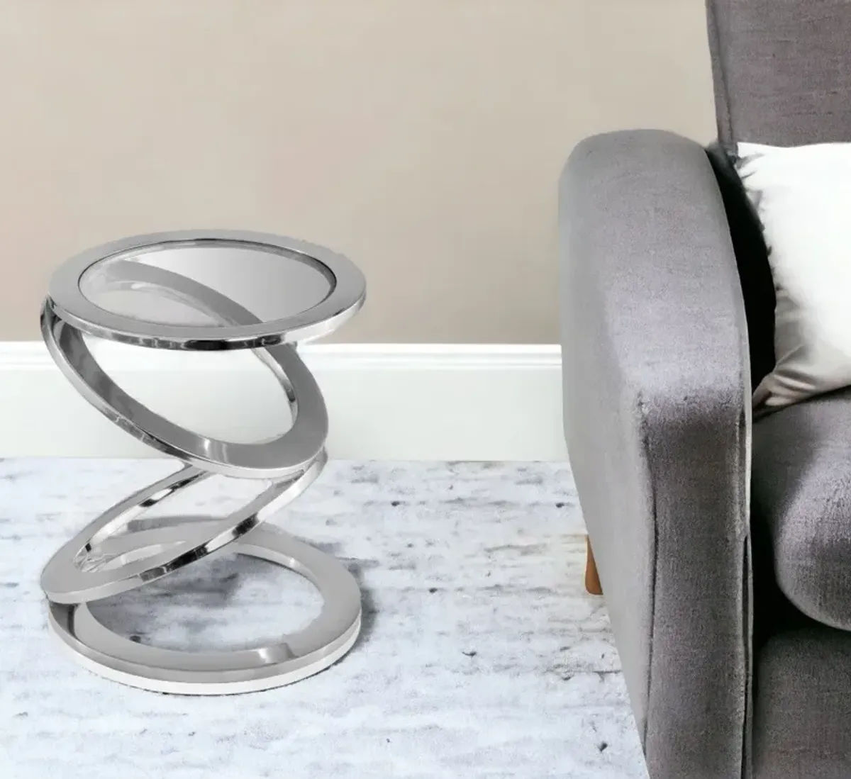 Glass Round End Table - Silver