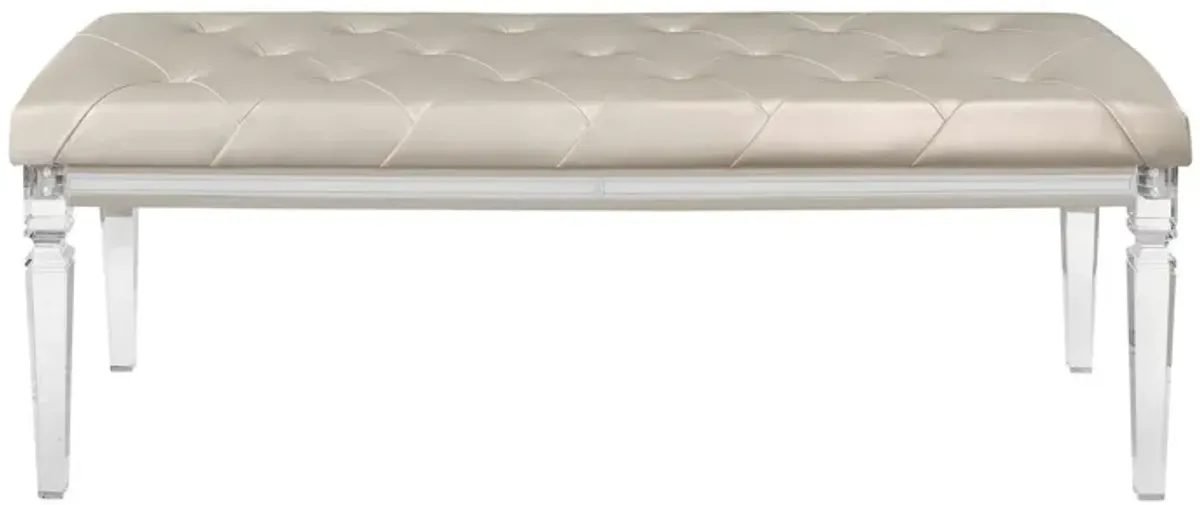 Upholstered Faux Leather Bench - Champagne / Clear