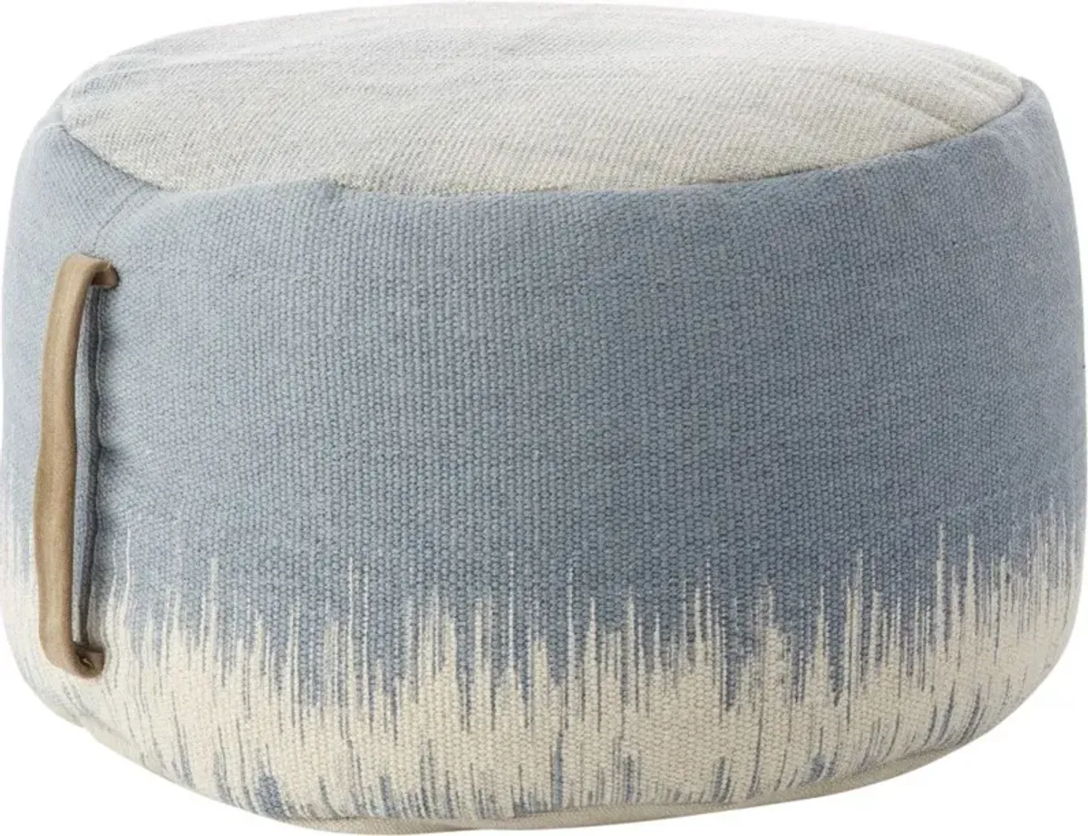 Round Abstract Pouf Ottoman - Blue / White