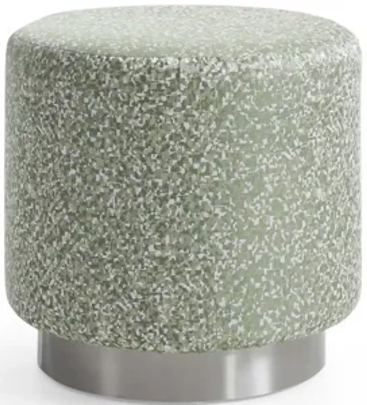 Linen Round Footstool Ottoman - Green / Silver