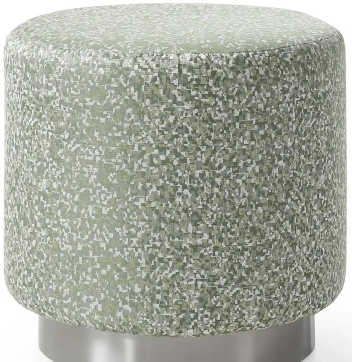 Linen Round Footstool Ottoman - Green / Silver