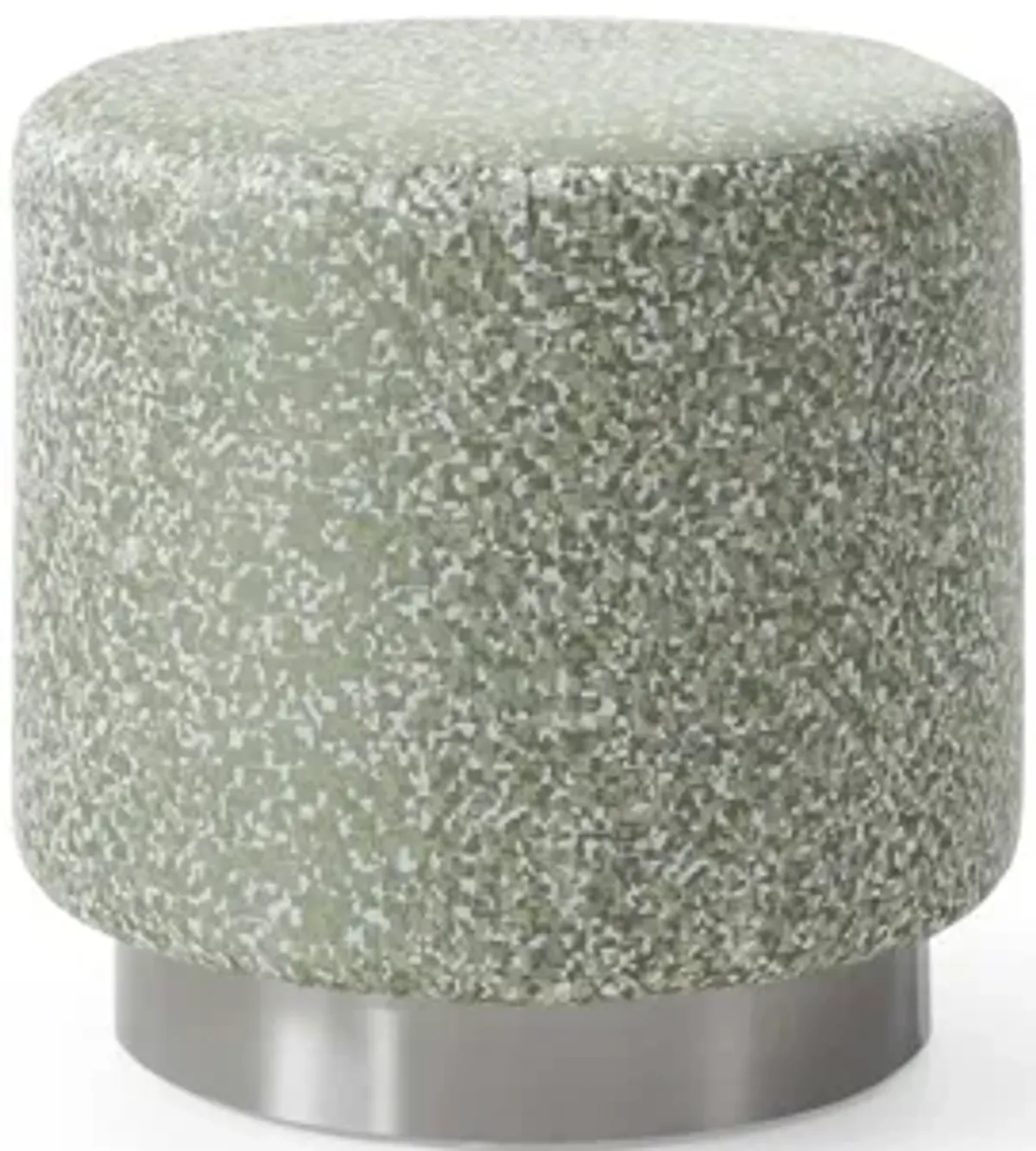 Linen Round Footstool Ottoman - Green / Silver