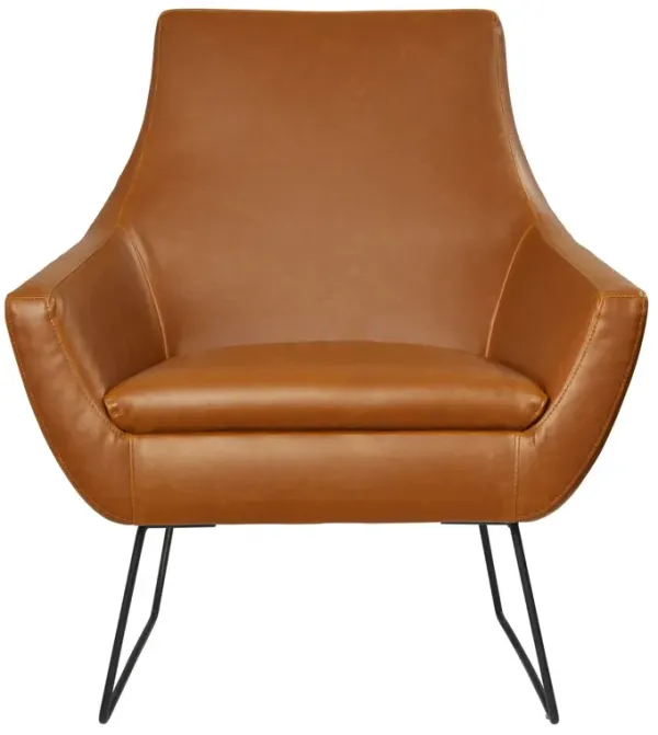 Retro Mod Distressed Faux Leather Arm Chair - Camel