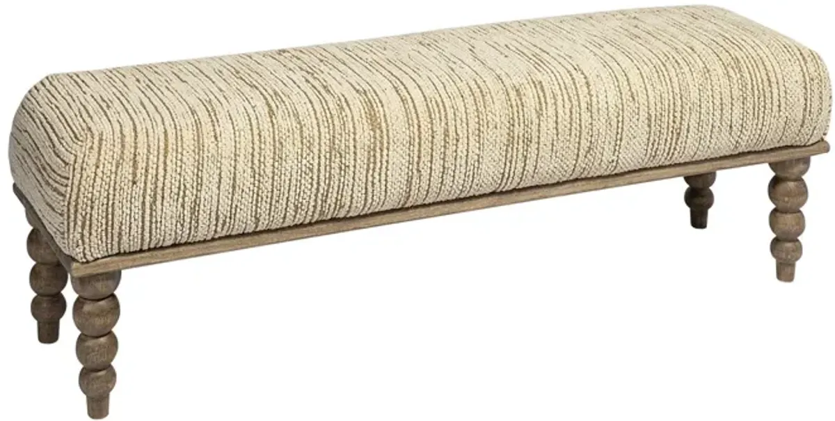 Wood Upholstered Polyester Blend Bench - Cream / Brown