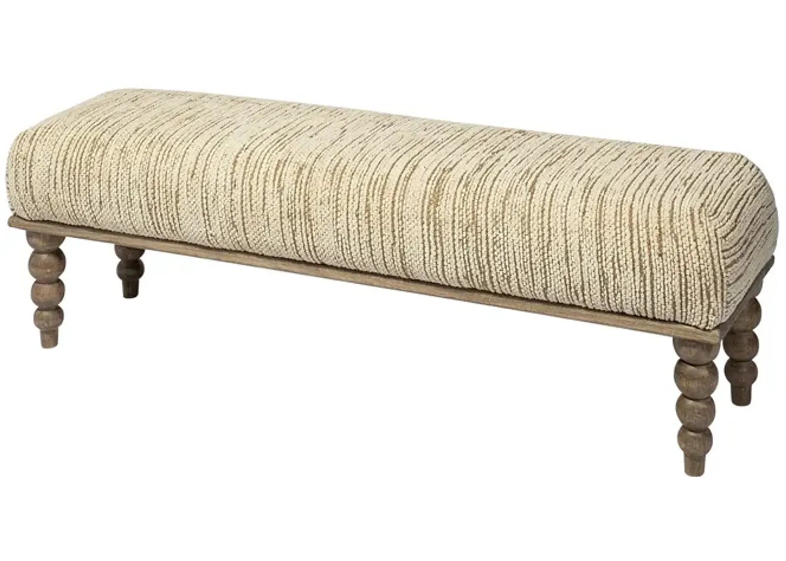 Wood Upholstered Polyester Blend Bench - Cream / Brown