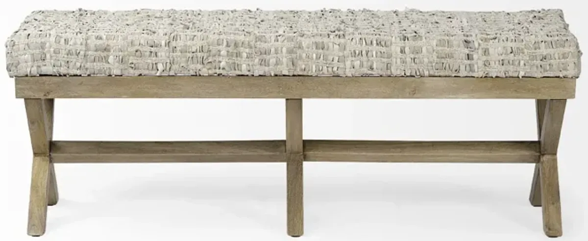 Upholstered Faux Leather Bench - Beige / Brown