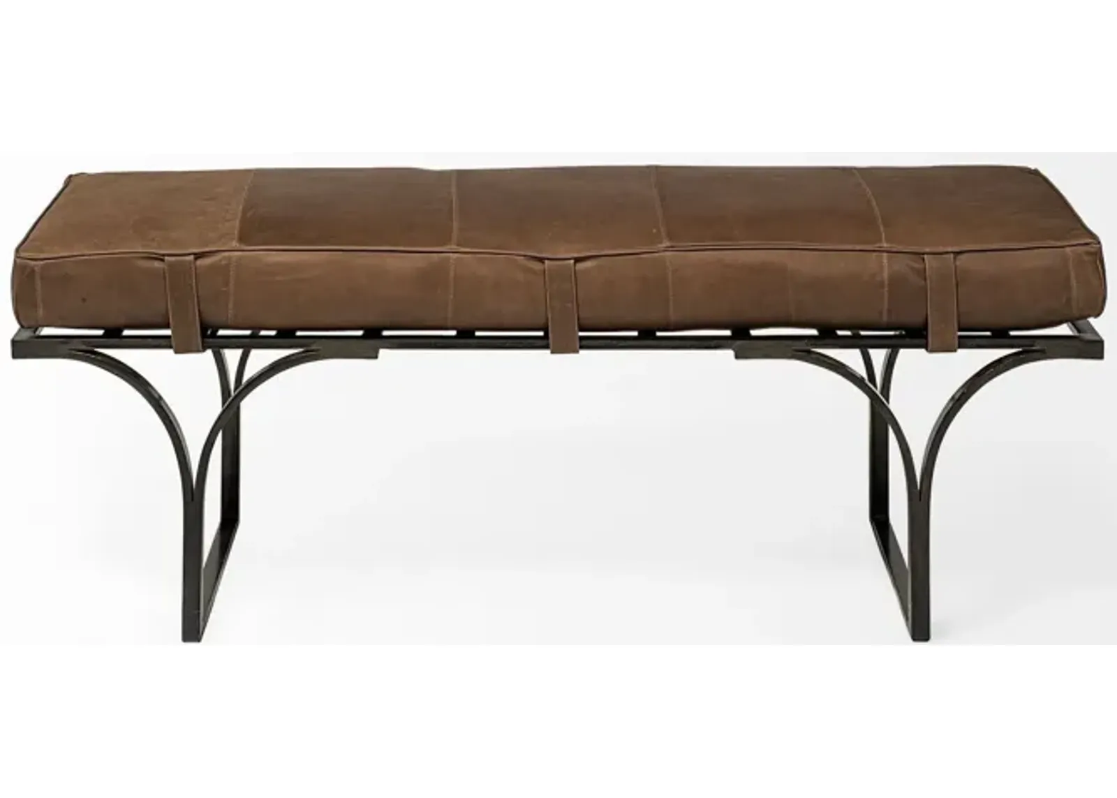 Upholstered Genuine Leather Bench - Brown / Black