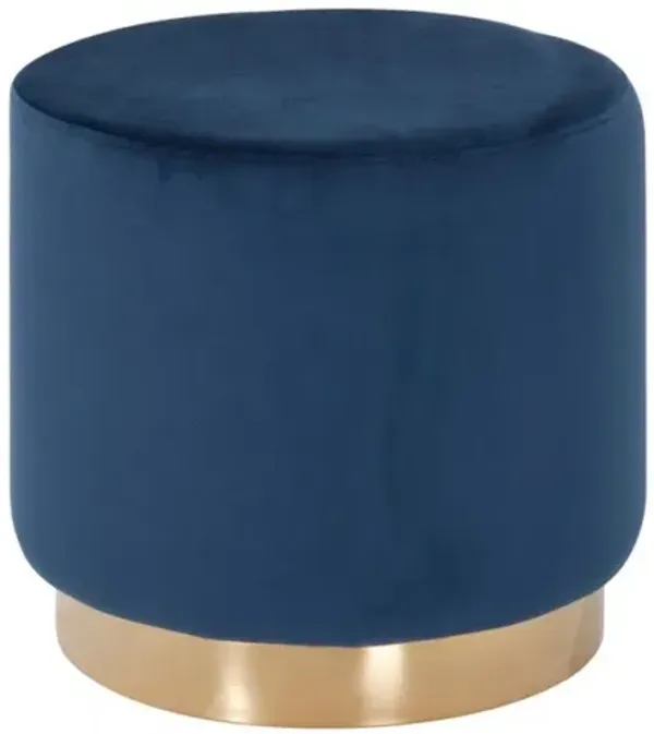 Velvet Footstool Ottoman - Blue / Gold