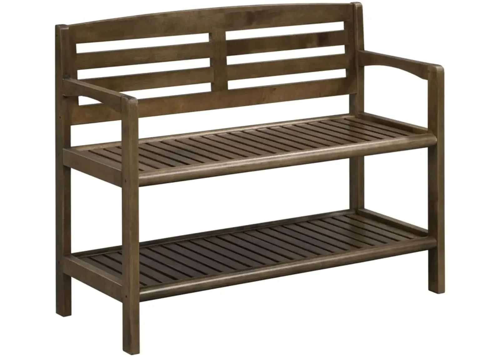 Solid Wood Slat Bench With High Back And Shelf - Chestnut