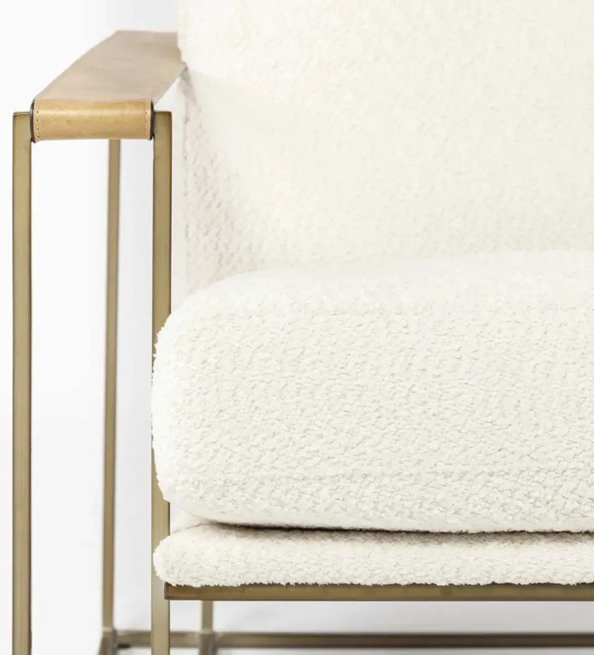 Wood Linen Arm Chair - Cream / Brown