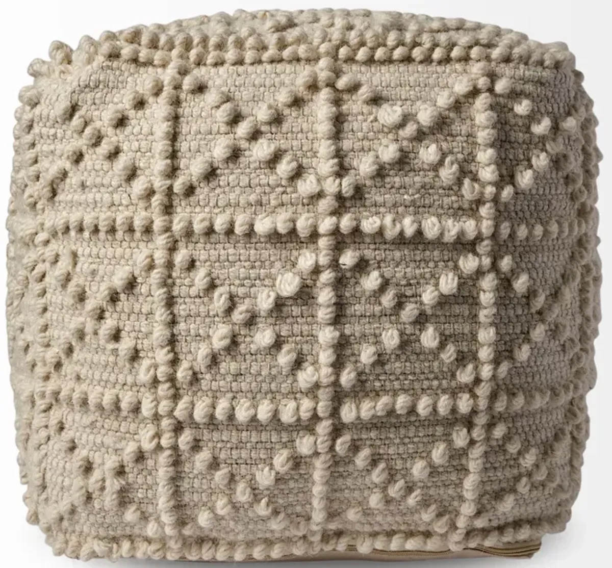 Wool Sqaure Pouf With Popcorn Detail - Ivory