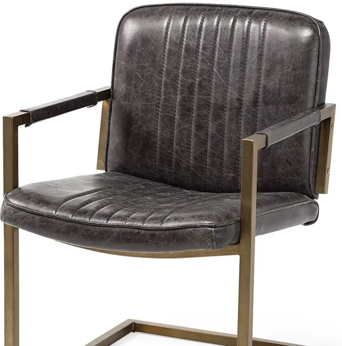 Leather Seat Accent Chair With Brass Frame - Black