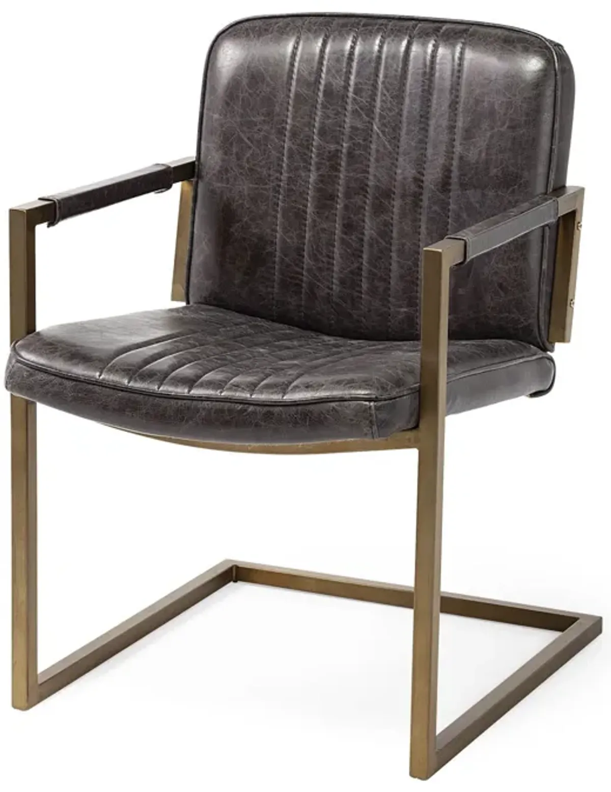 Leather Seat Accent Chair With Brass Frame - Black