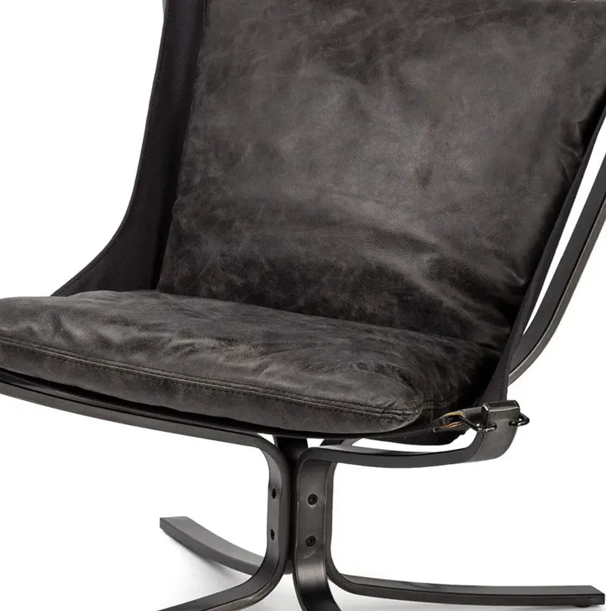 Leather Suspended Seat Accent Chair With Iron Frame - Colarado Black